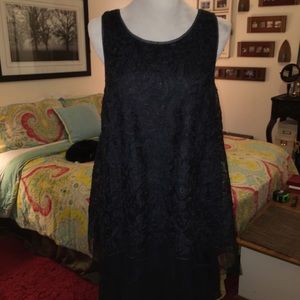 Unique black accordion & lace layered dress Sz L